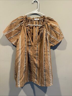 GAP Brown Striped Short-Sleeve Peasant Top